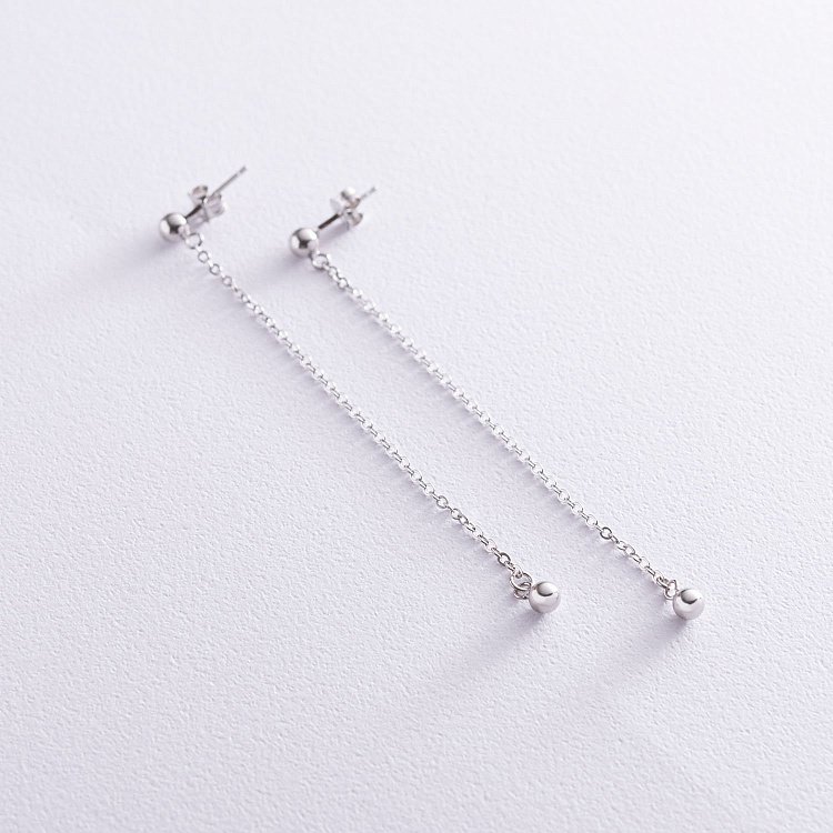 Срібні сережки-пусети "Кулька на ланцюжку" 122835 від ювелірного магазину Онікс - 1