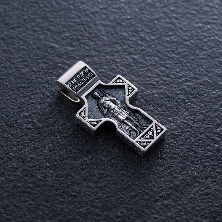 Серебряный православный крест "Спас Нерукотворный. Святитель Николай Чудотворец. Георгий Победоносец" 133229 от ювелирного магазина Оникс - 4