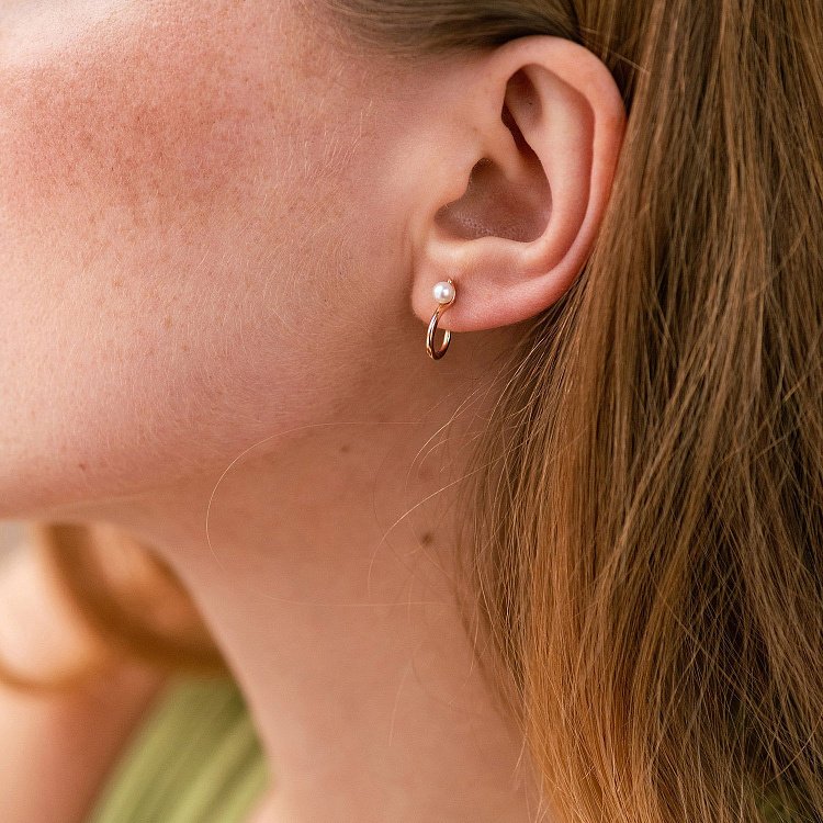 Серьги - пусеты "Миранда" в красном золоте (жемчуг) с07930 от ювелирного магазина Оникс - 3