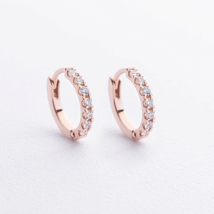 Сережки - кільця з фіанітами (червоне золото) с09088 від ювелірного магазину Онікс