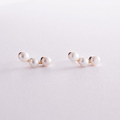 Серьги - пусеты "Джейн" в желтом золоте с жемчугом с08060