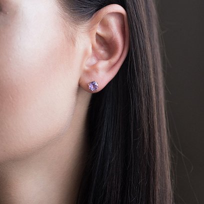 Золотые сережки-пусеты с аметистом с06306 №4