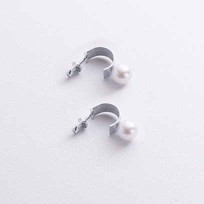 Серьги - пусеты "Дарла" с жемчугом (белое золото) с09076 №5