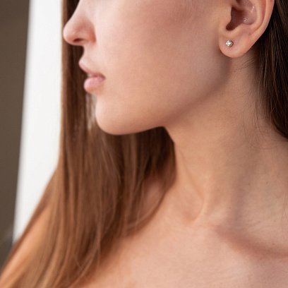 Срібні сережки-пусети з фіанітами 12323 №2