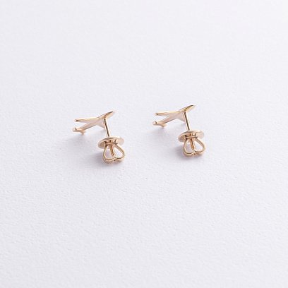 Cерьги - пусеты "Самолет" (желтое золото) с09196 №3