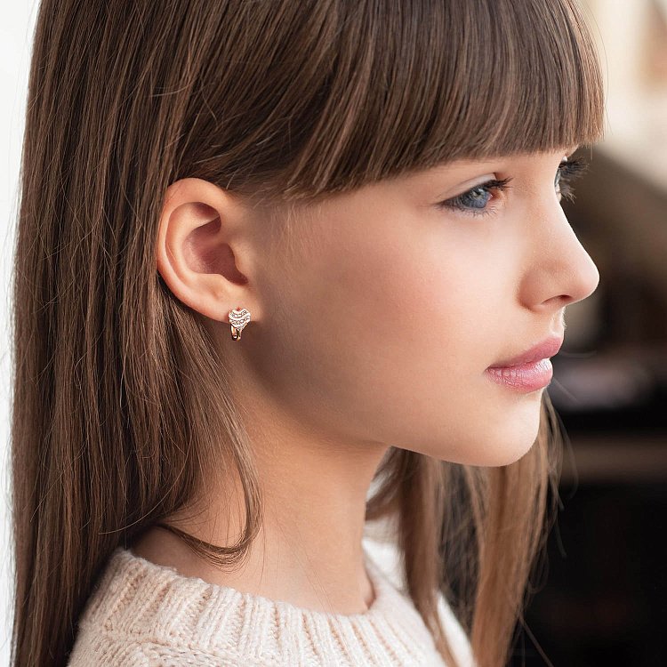 Золоті сережки "Сердечка" з фіанітами с05740 від ювелірного магазину Онікс - 3