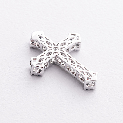 Крестик в белом золоте (бриллианты, сапфиры) пб0392ca №2