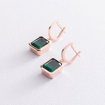 Золотые серьги с зелеными фианитами с07513 №4