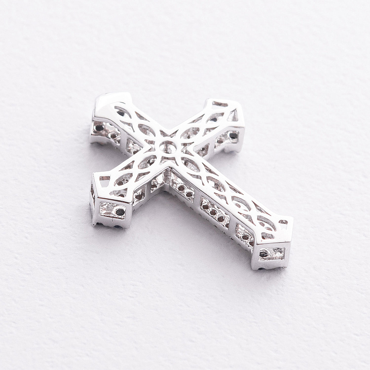 Крестик в белом золоте (бриллианты, сапфиры) пб0392ca от ювелирного магазина Оникс - 1