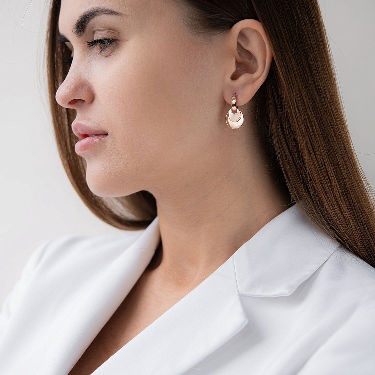 Золотые серьги - кольца "Монетки" с07125 от ювелирного магазина Оникс - 1