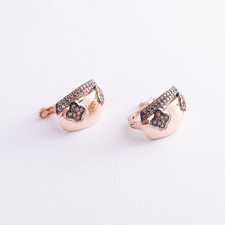 Золотые серьги "Клевер" (фианиты) с06740 от ювелирного магазина Оникс - 2