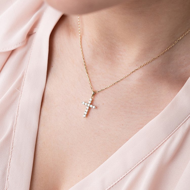 Золотий хрестик з діамантами пб0279ri від ювелірного магазину Онікс - 2