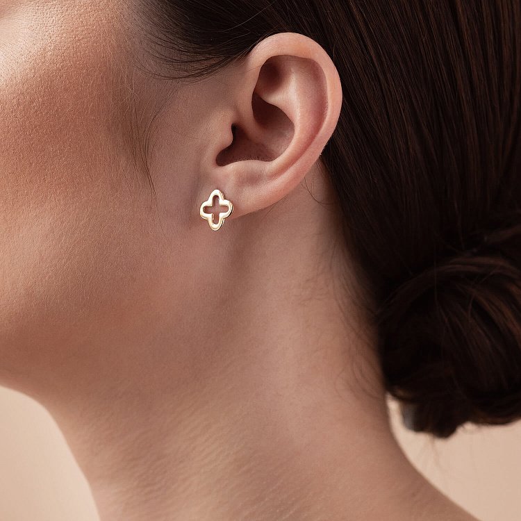 Сережки - пусети "Конюшина" в жовтому золоті с06950 від ювелірного магазину Онікс - 6