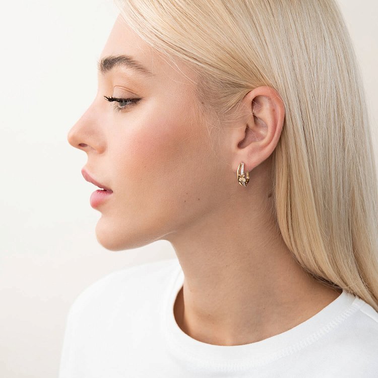 Золотые серьги "Бабочки" с фианитами с04919 от ювелирного магазина Оникс - 1