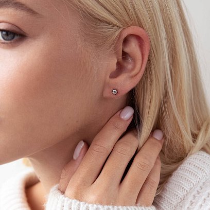 Золотые серьги-пусеты с фианитами с05815 №2