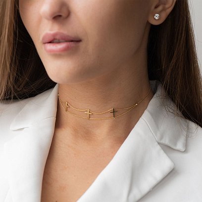 Колье - чокер с крестиками в желтом золоте кол00981 №2