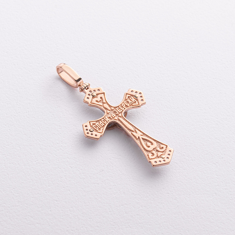 Православный золотой крест "Распятие. Спаси и Сохрани" (эмаль, фианиты) 270123Е от ювелирного магазина Оникс - 1