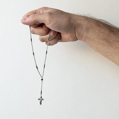 Чоловіче кольє "Хрест" зі срібла і чорної кераміки ZANCAN EXC367-N №2