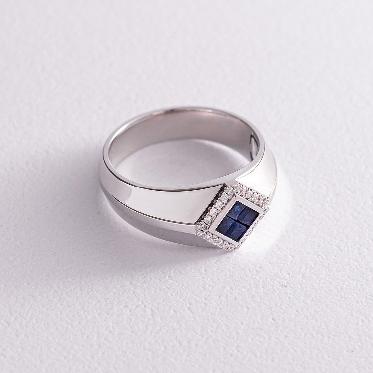 Мужская золотая печатка с бриллиантами и сапфирами кб0378nl от ювелирного магазина Оникс - 3