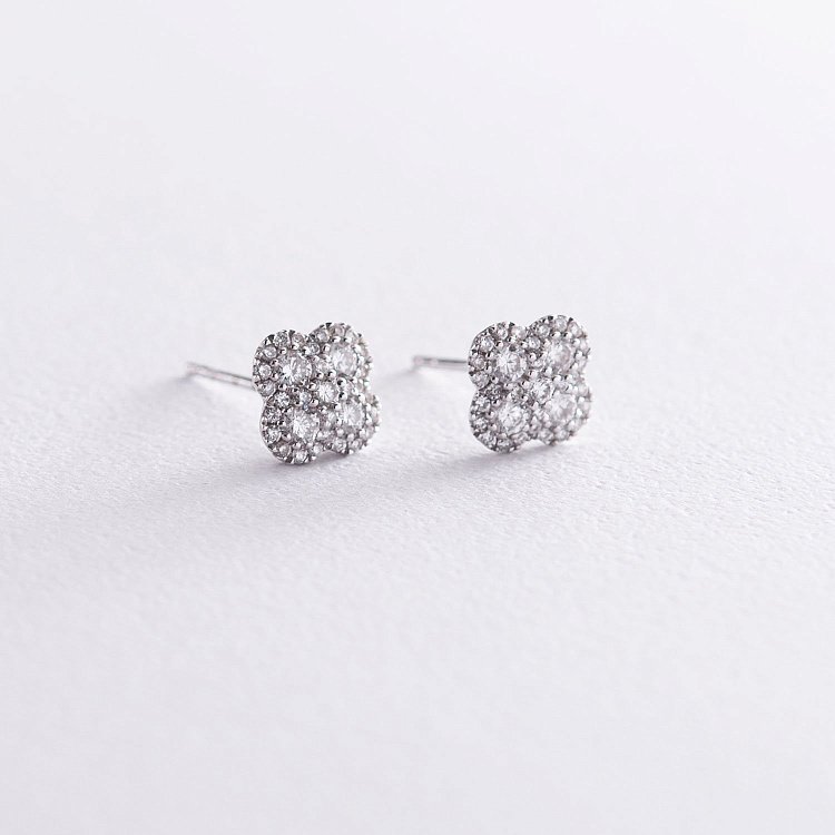 Золоті сережки - пусети "Конюшина" (діаманти) E00663mi від ювелірного магазину Онікс