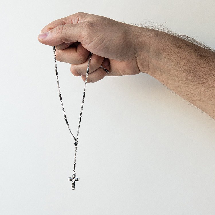 Чоловіче кольє "Хрест" зі срібла і чорної кераміки ZANCAN EXC367-N від ювелірного магазину Онікс - 1