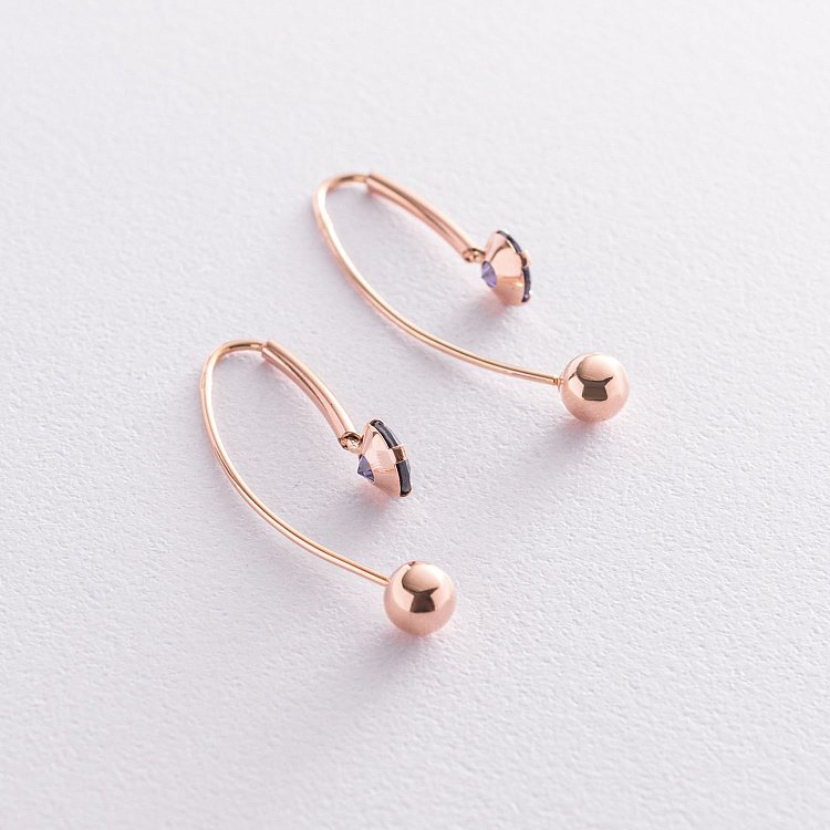 Золотые серьги "Вдохновение" с фианитами с07041 от ювелирного магазина Оникс - 2