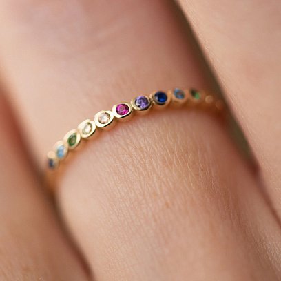 Каблучка з різнокольоровими фіанітами (жовте золото) к07162 №11