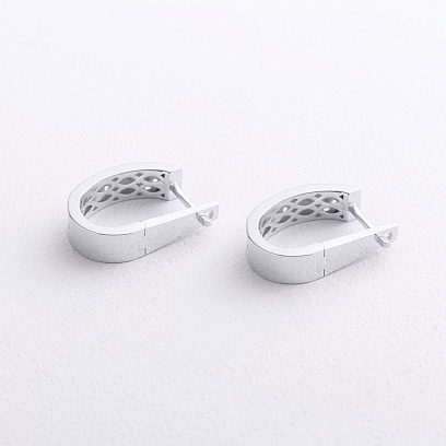 Серьги "Клевер" с фианитами (белое золото) с09684 №2