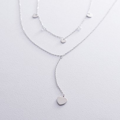 Двойное серебряное колье "Сердечки" с фианитами 18933 №2