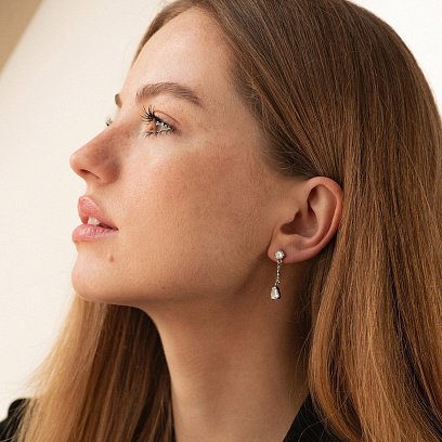 Серебряные серьги - пусеты (фианиты) 12613 №2