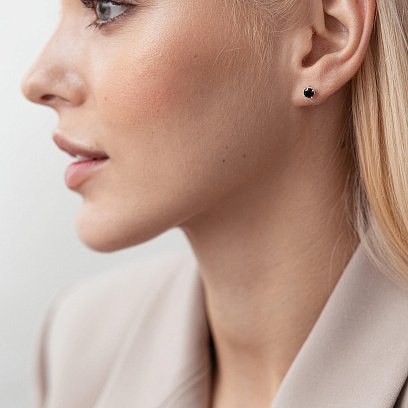 Срібні сережки - пусети з чорними фіанітами 123181 №2