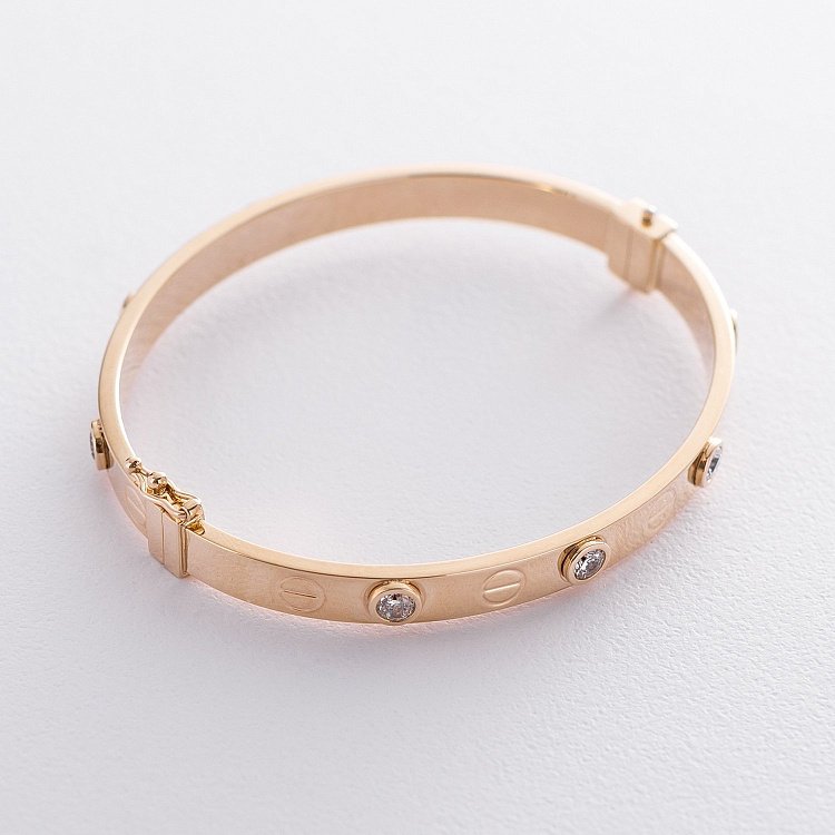 Жорсткий золотий браслет з фіанітами (0.6 см) б04195 від ювелірного магазину Онікс - 2