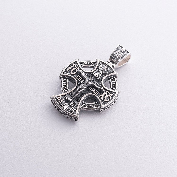 Православний срібний хрест "Розп'яття Христове. Молитва "Да воскреснет Бог" 1323 від ювелірного магазину Онікс - 3