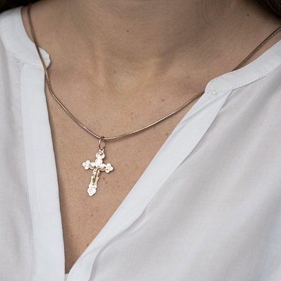 Золотой крестик с распятием и фианитом п02338 №2