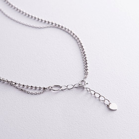 Двойное серебряное колье "Сердечко и шарики" 908-01065 №5