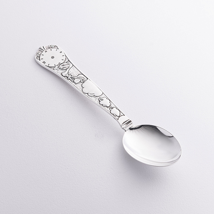 Срібна чайна ложка "Лелека з малюком" (метрика народження) 6343-C від ювелірного магазину Онікс