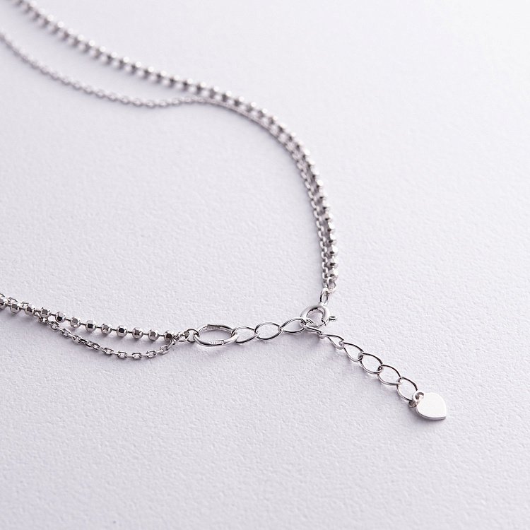 Двойное серебряное колье "Сердечко и шарики" 908-01065 от ювелирного магазина Оникс - 4