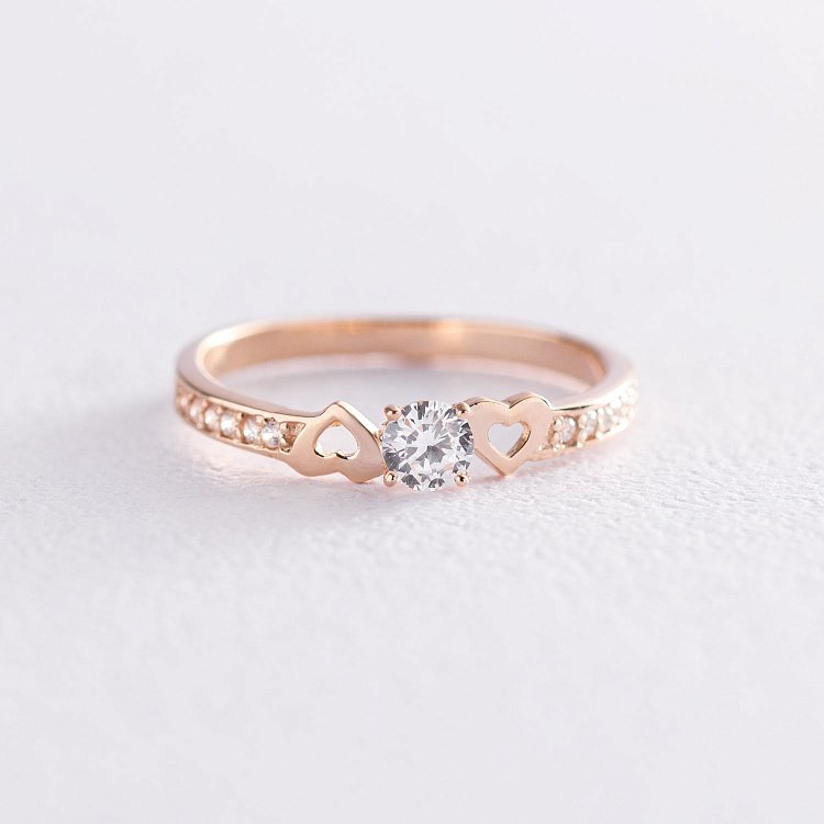 Золота заручальна каблучка "Сердечка" (фіаніти) к05800 від ювелірного магазину Онікс