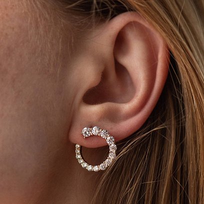 Серьги - пусеты "Саманта" с фианитами (желтое золото) с08447