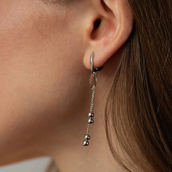 Серебряные серьги "Шарики на цепочке" 123483 №4