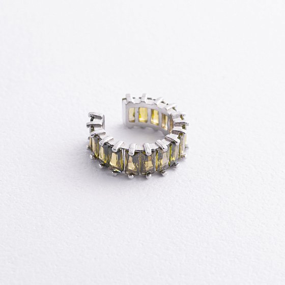Серебряная серьга - каффа "Millie" (оливковые фианиты) 70124olive №2