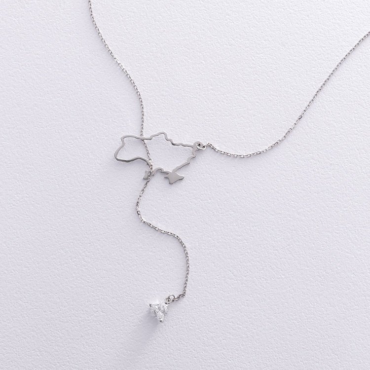 Золоте кольє - краватка "Карта України" (куб. цирконій Swarovski у формі серця) ﻿4050б від ювелірного магазину Онікс - 6