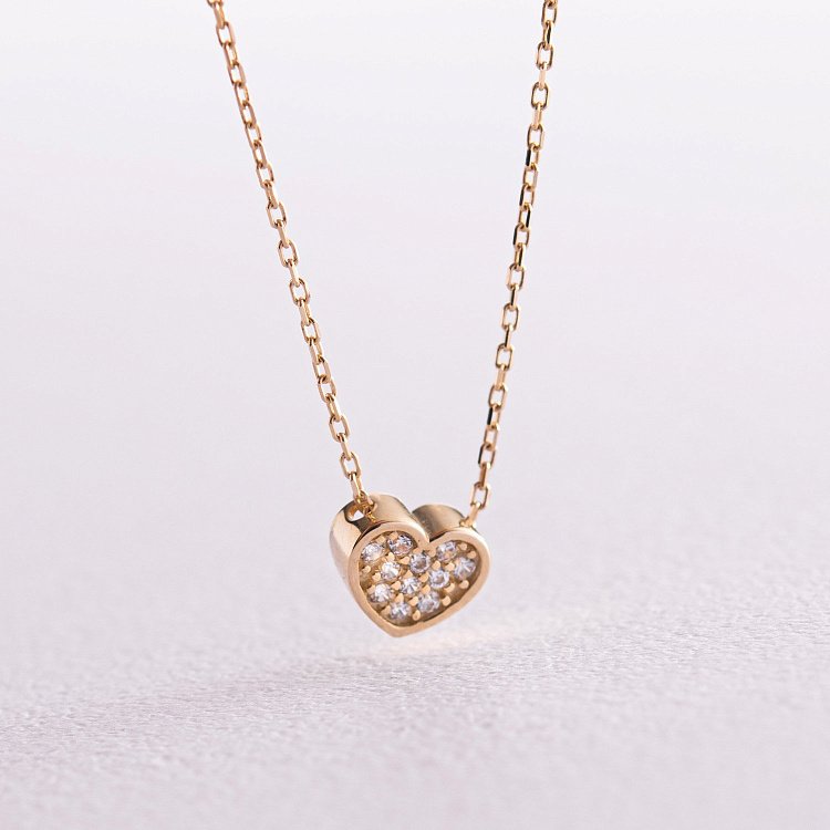 Кольє "Сердечко" з фіанітами (жовте золото) кол02317 від ювелірного магазину Онікс - 2