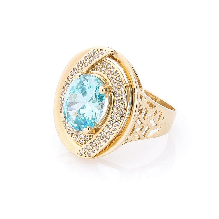 Ексклюзивна золота каблучка з фіанітами к04414 Ексклюзивна золота каблучка з фіанітами к04414 від ювелірного магазину Онікс