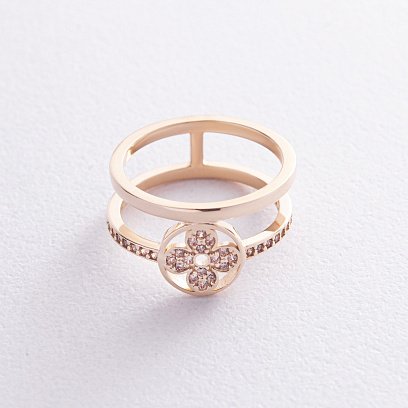 Каблучка "Конюшина" в жовтому золоті (жовті фіаніти) к07444 №5