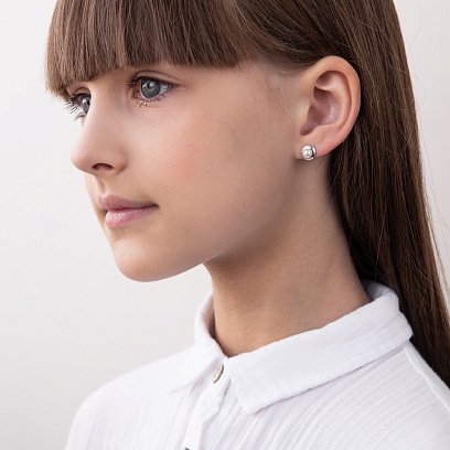 Серебряные сережки - пусеты с культ. пресн. жемчугом 121304 №4