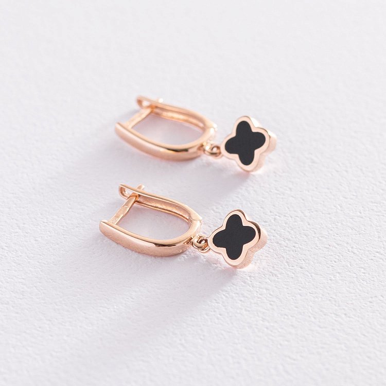 Сережки "Конюшина" в червоному золоті (емаль) с07469 від ювелірного магазину Онікс - 5