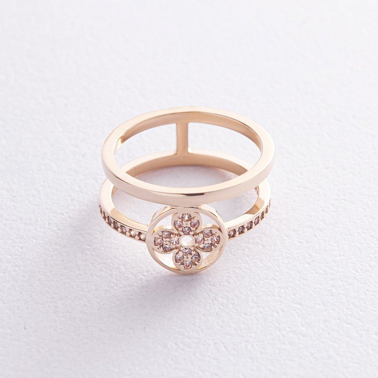 Каблучка "Конюшина" в жовтому золоті (жовті фіаніти) к07444 від ювелірного магазину Онікс - 4