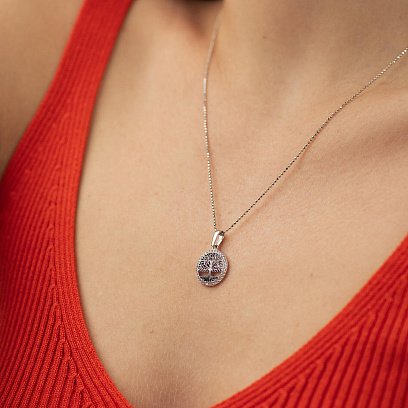 Кулон "Древо жизни" с фианитами (белое золото) п03820 №2