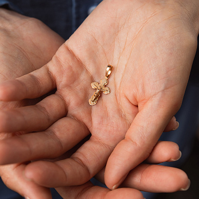 Золотий хрестик "Розп'яття. Спаси та Збережи"  210204 №2